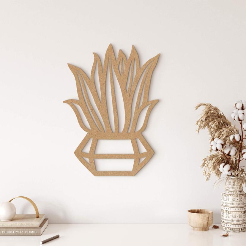 Decoración mural planta en maceta diamante - MDF nature