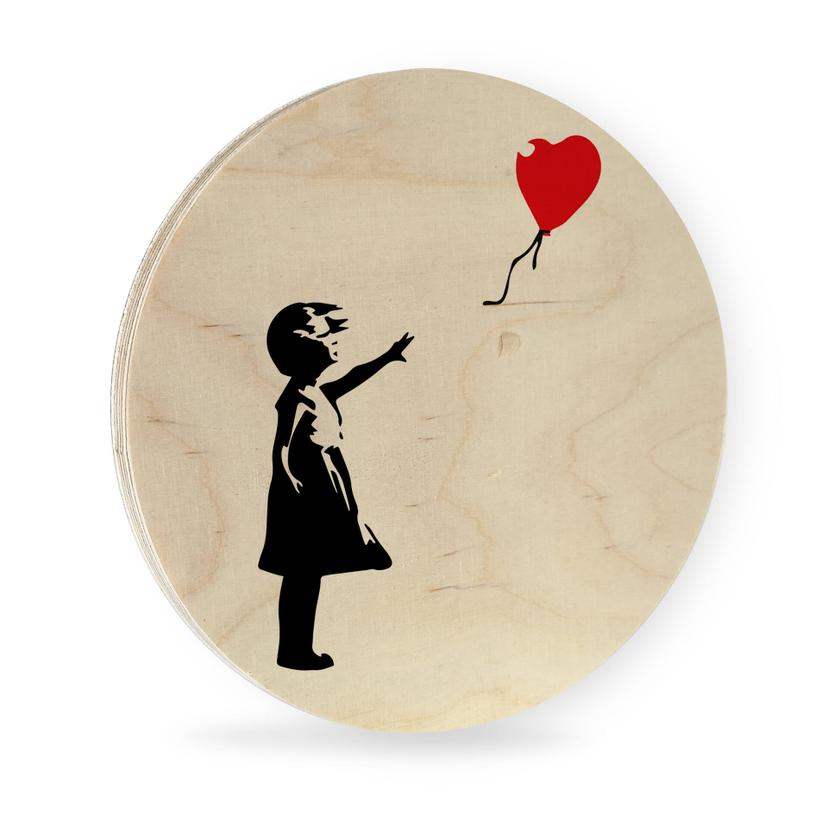 Stampa su legno Banksy - Ragazza con palloncino rosso - Rotondo