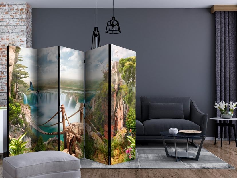 Schermo divisorio - Paradiso nascosto , 5 pezzi - 225x172 cm