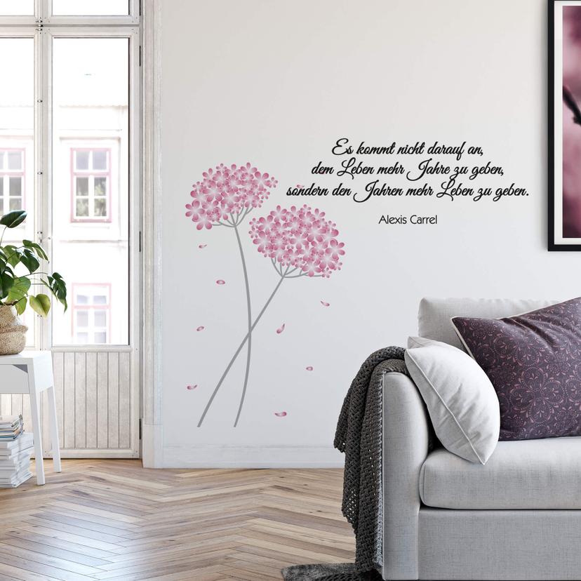 Wandtattoo Hortensie mit Wandspruch Set