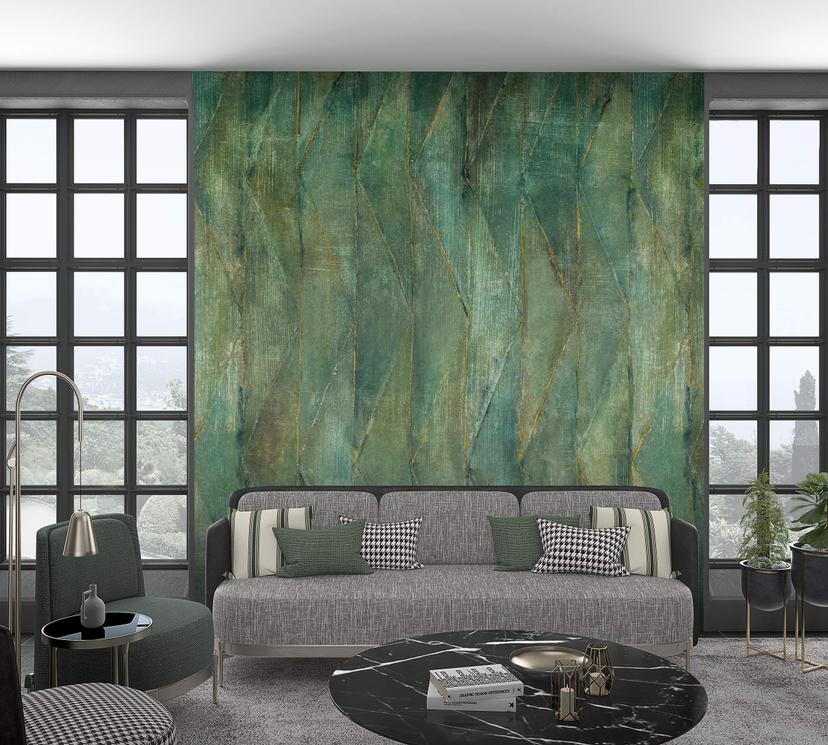 Papier peint photo avec motif graphique, texture verte 3,40 x 2,12 m