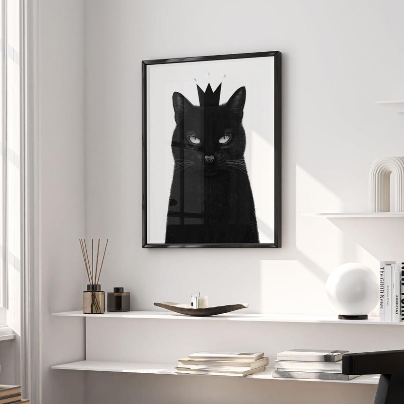 Poster Zwarte kat met kroon - Korenkova