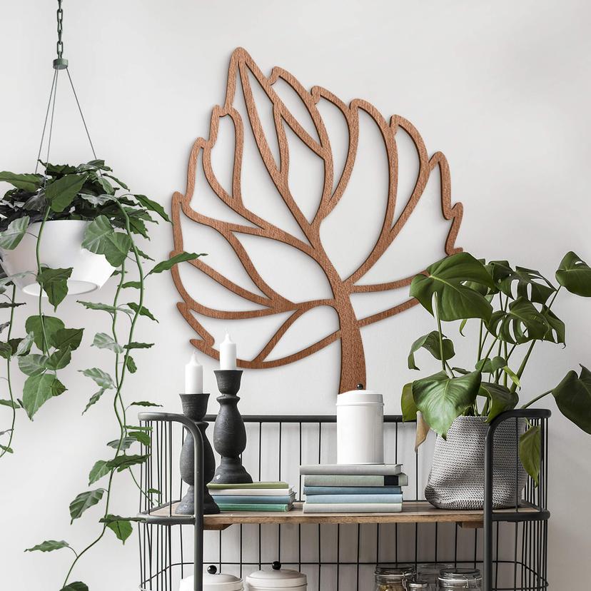 Decoración en madera caoba - hoja de abedul curvada