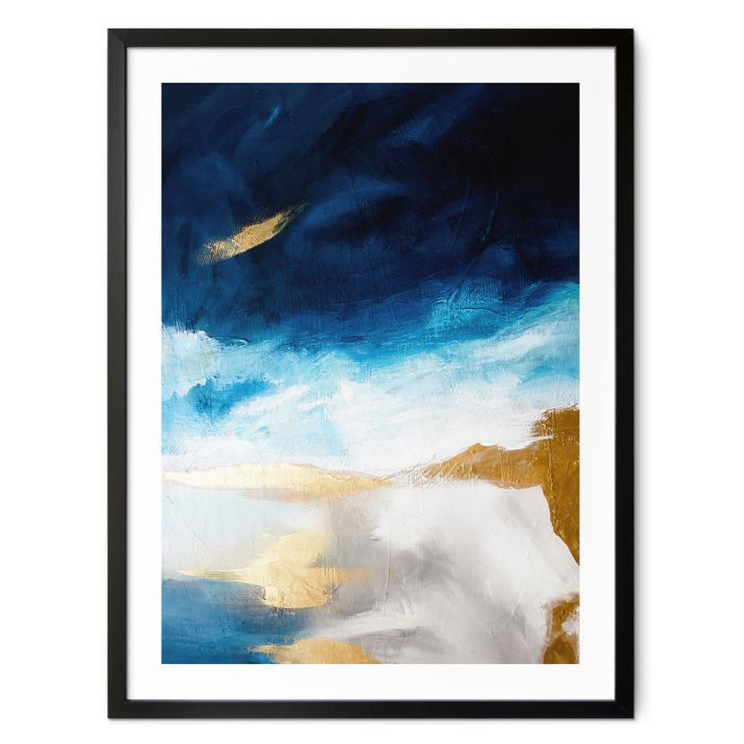 Póster Abstracto - Pinceladas Azules y Doradas - Haniff