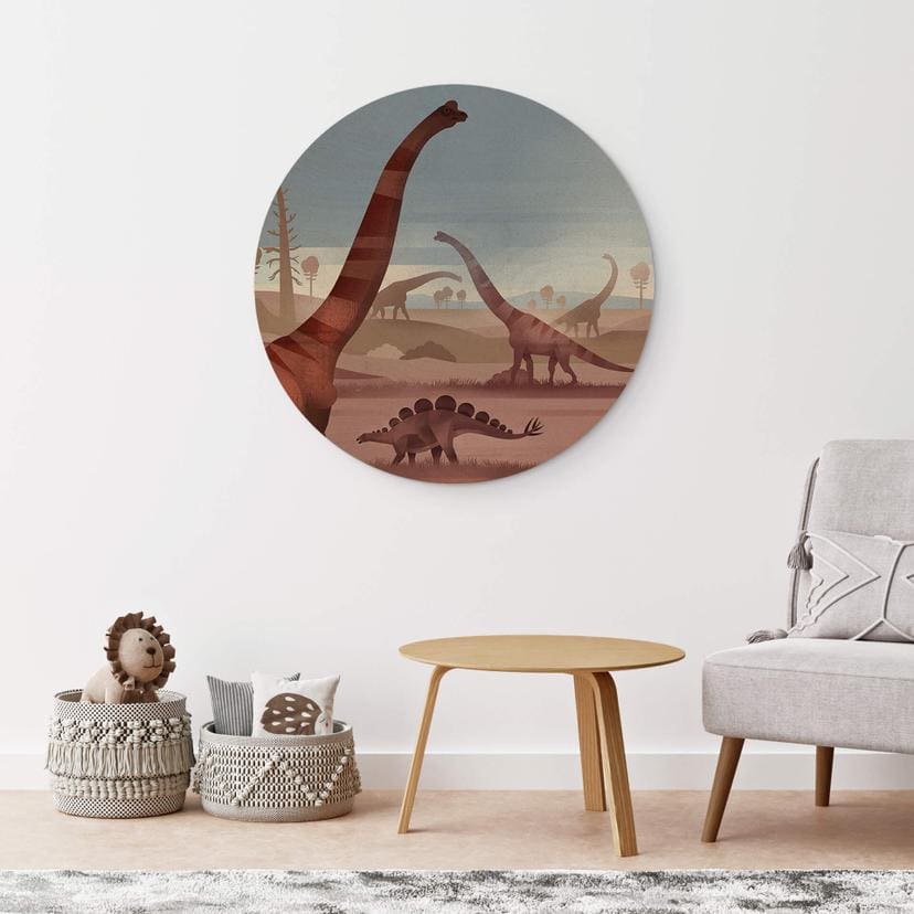 Trätavla I dinosauriernas land - Brun - Rund