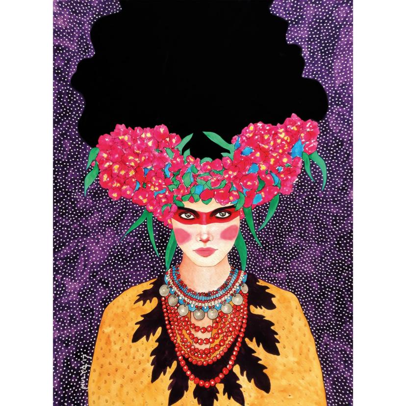 Fotomurale Donna con corona di fiori e amido - Hülya