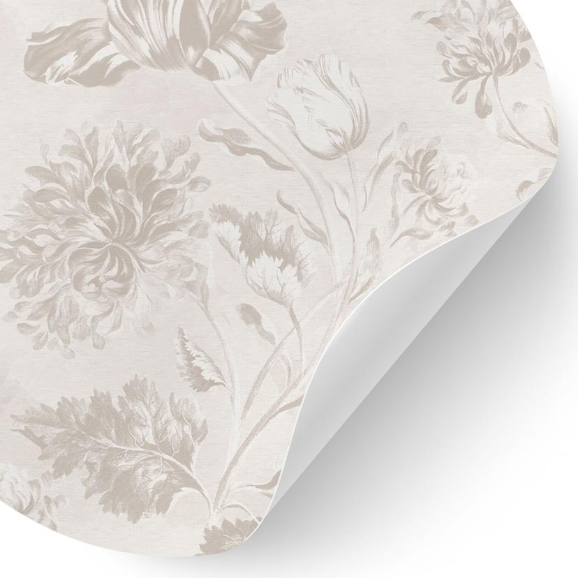 Wallsticker Vilda blommor i kritlook Greige - Blomstersmycke - Rund