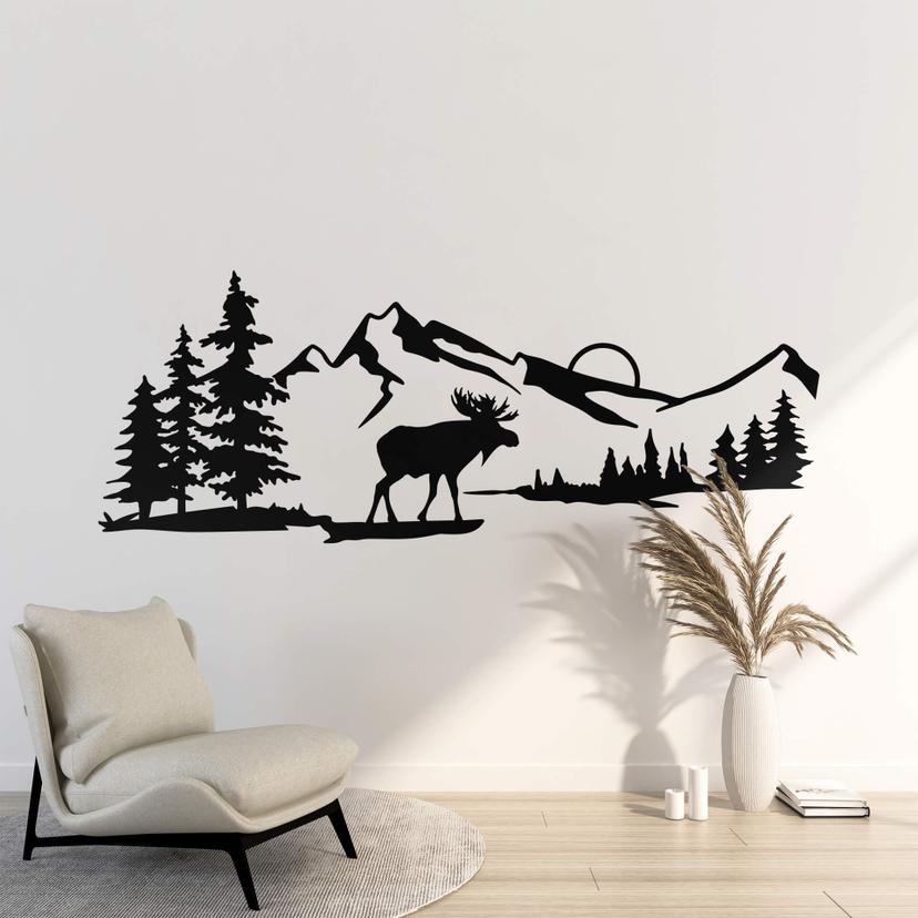 Muursticker Eland bij zonsondergang in een berglandschap
