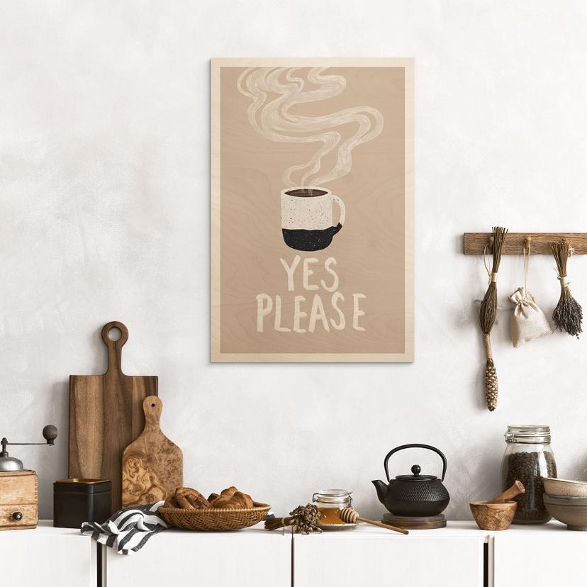 Houten Wanddecoratie Heet kopje koffie in de ochtend - EMELIEmaria