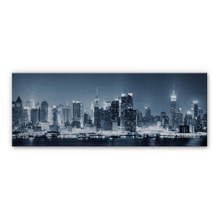 New York om natten 1 - Panorama – print på aluminium (Alu-Dibond)