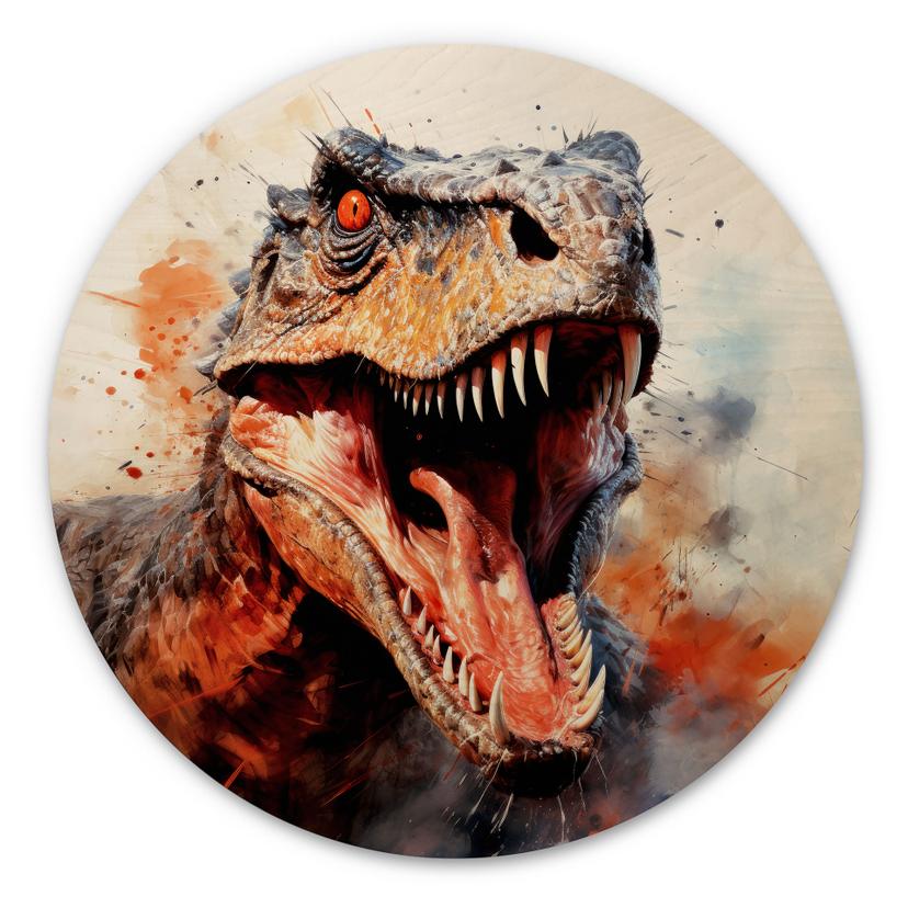 Cuadro de madera T-Rex: La cara salvaje de la prehistoria - Jaszke - Round