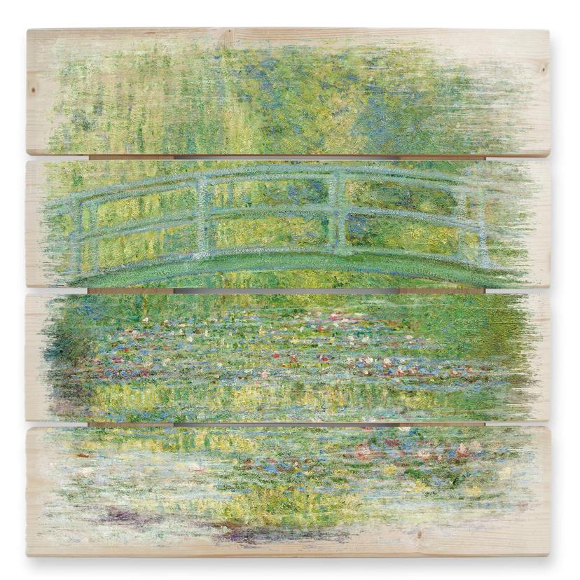 Cuadro de madera Monet - Estanque de nenúfares y puente japonés - 40x41,5 cm