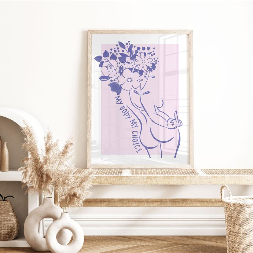 Póster Positividad corporal - Line Art Floral