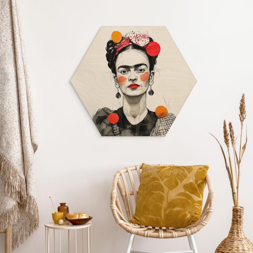 Stampa su legno esagonale Frida Kahlo ritratto pop art - Jaszke