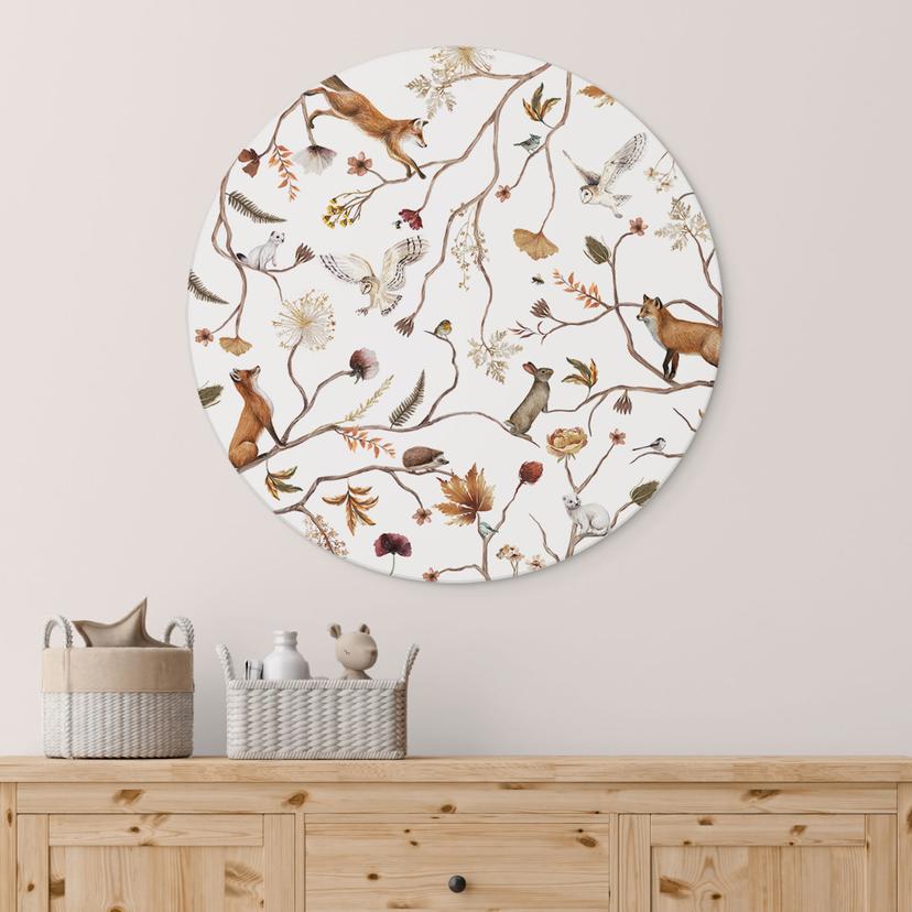 Wandbild Waldtiere im Herbst - Kikki Belle - Rund - Alu-Dibond