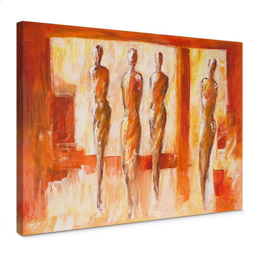 Lienzo Schüßler - Cuatro figuras en naranja