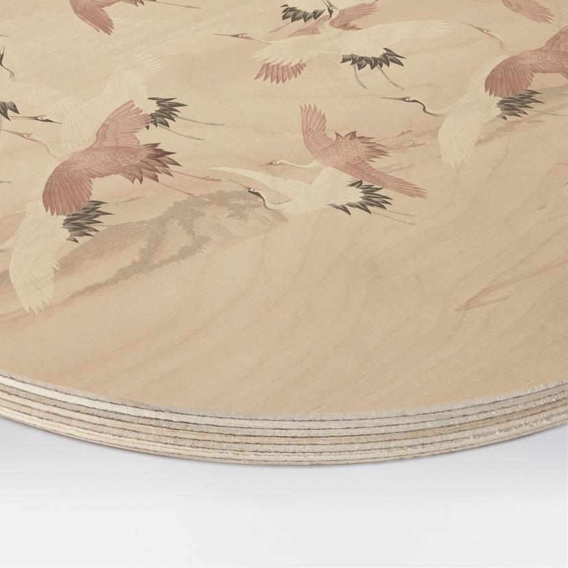 Cuadro de madera Grullas sobre el lago - Decoración Floral - Redondo