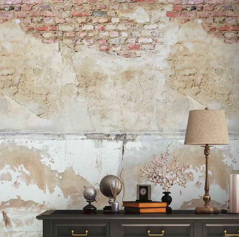 tapet stenvæg beige grå - non-woven tapet Industrial Livingwalls - mat og glat