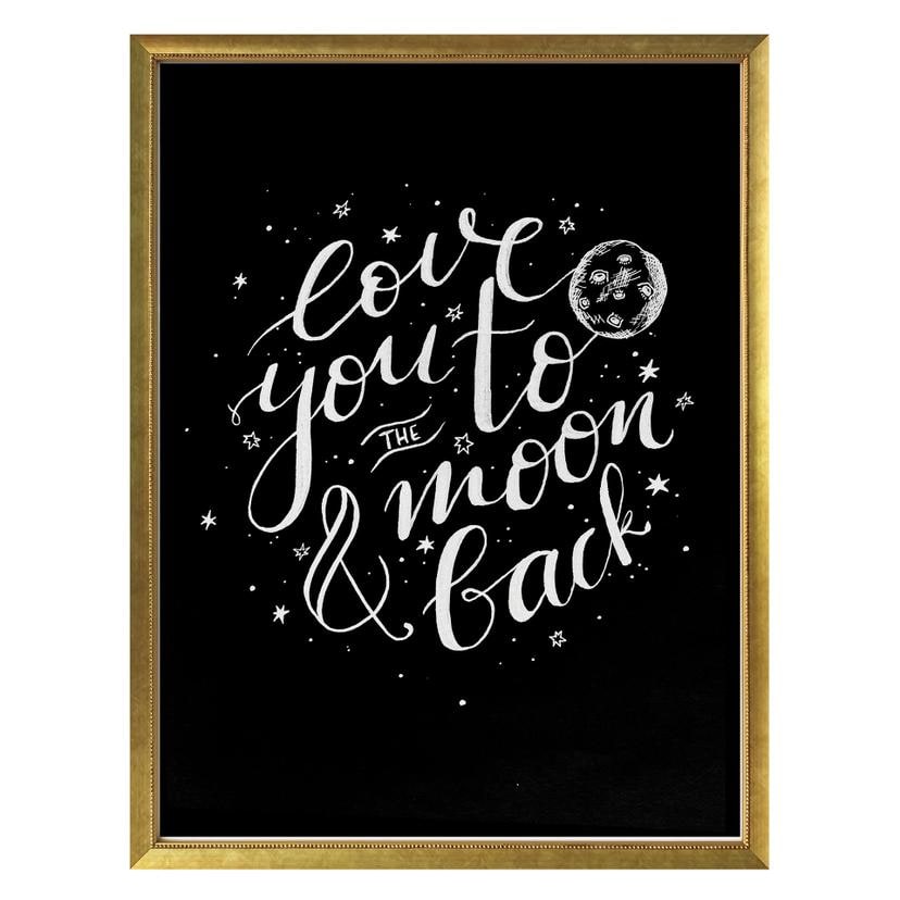 Póster Love you to the moon and back - handlettering - negativo negro