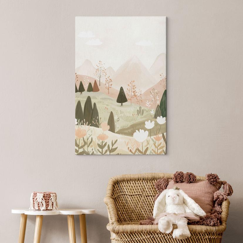 Stampe su tela paesaggio montano a pastello con fiori - Treechild