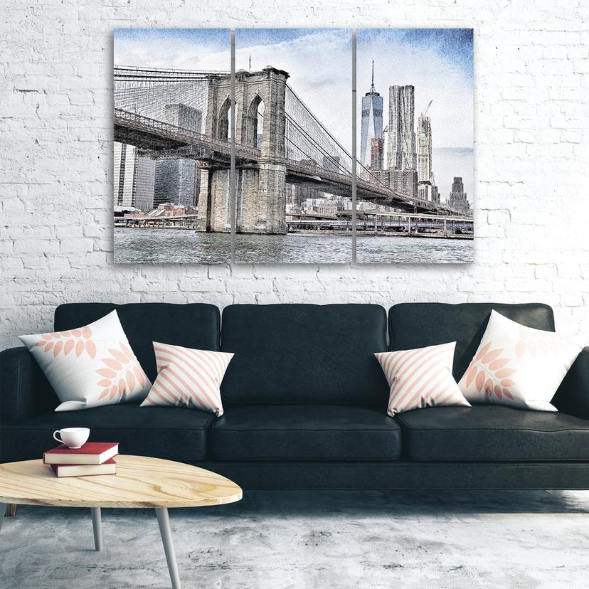 Stampa su tela 3 pezzi, Brooklyn Bridge City New York