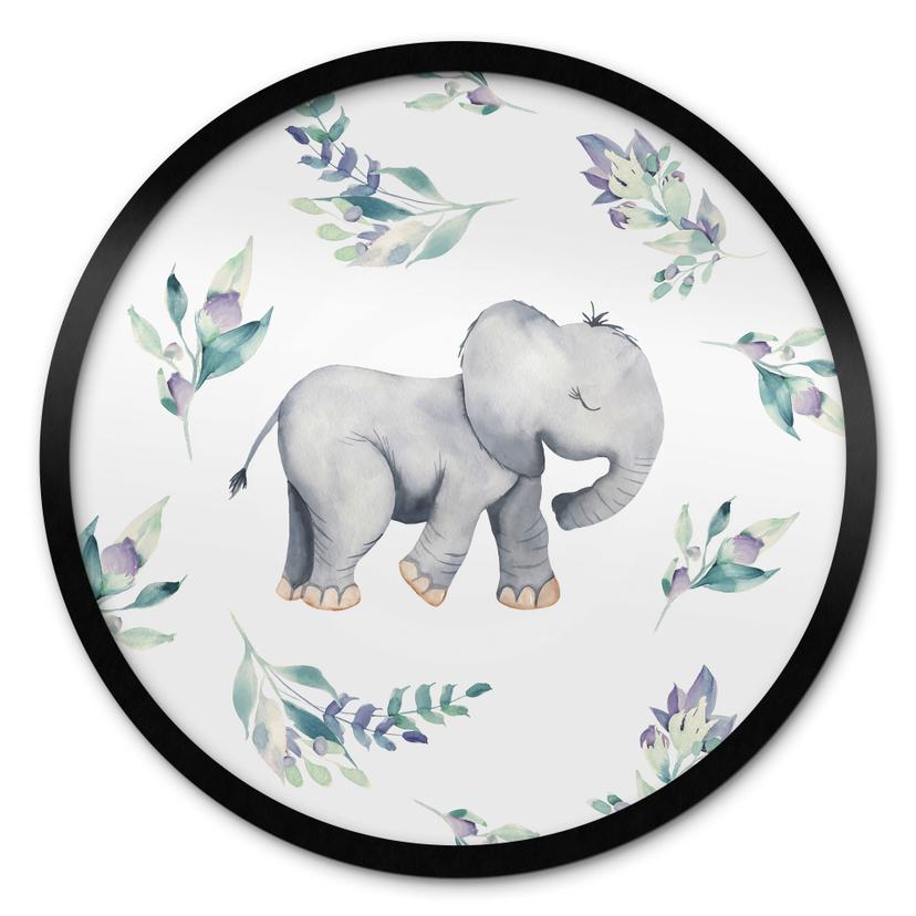 Plakat Sød babyelefant mellem boho-grene - UN Designs