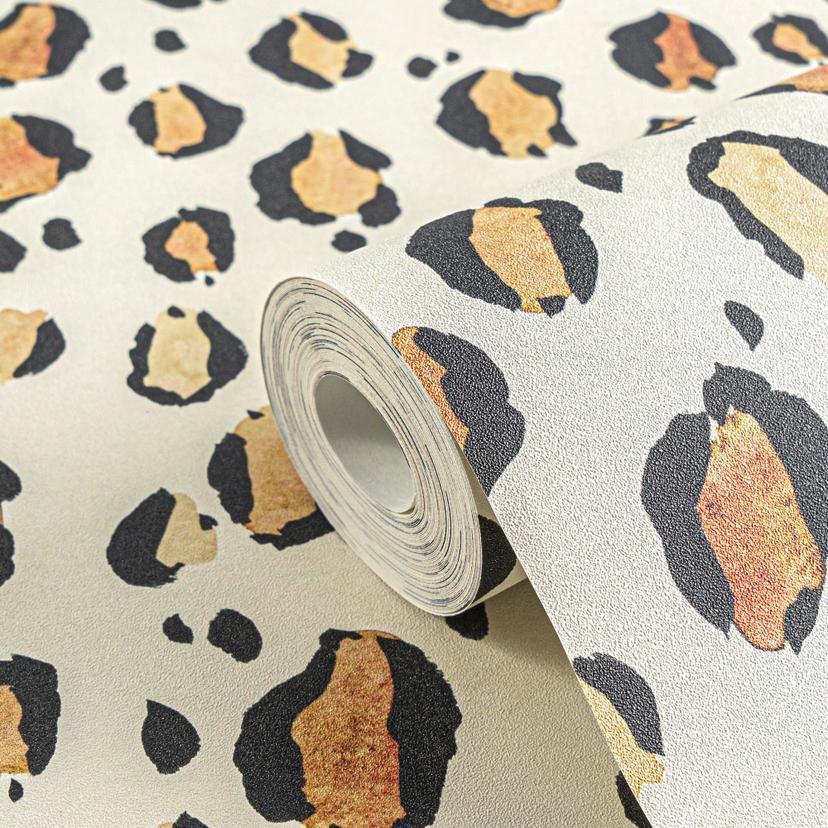 Papel pintado estampado leopardo beige negro marrón - estampado animal - Papel pintado no tejido mod