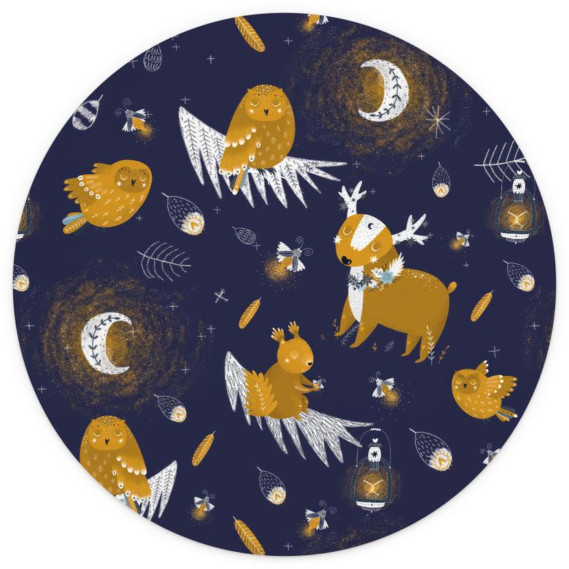 Fotomural vivero - Animales del bosque por la noche - Diseños de la ONU - Redondo - Papel pintado au