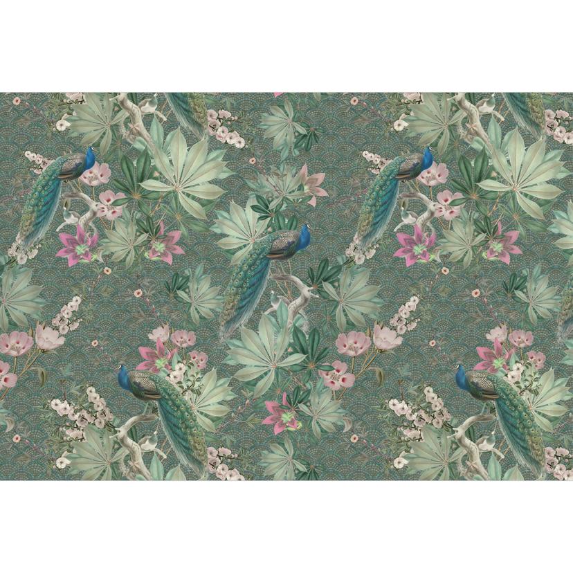 Påfågel i tropisk trädgård mosaik Fototapet - Bloomery Decor
