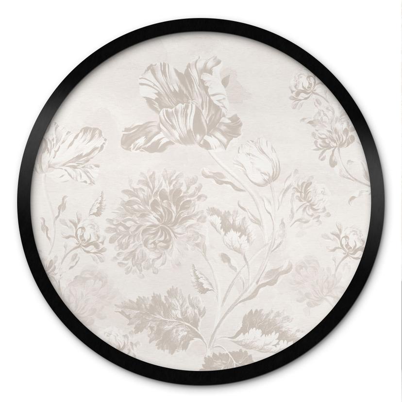 Blomsterplakat med vilde blomster i kridtlook Greige - Bloomery Decor - Round