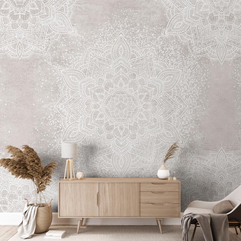 Blød mandala på grå-beige fototapet - Bloomery Decor