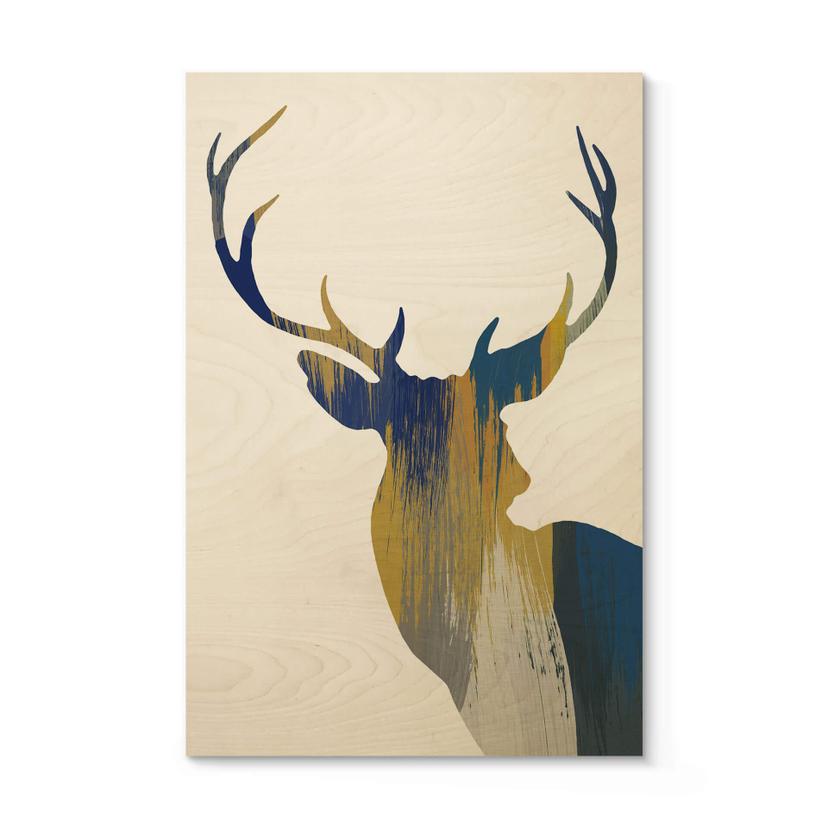 Cuadro de madera Orara Studio - Ciervo Azul y Amarillo 02