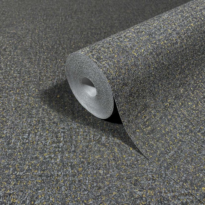 Non-woven tapet i svart texturerat textilt gipsutseende slätt
