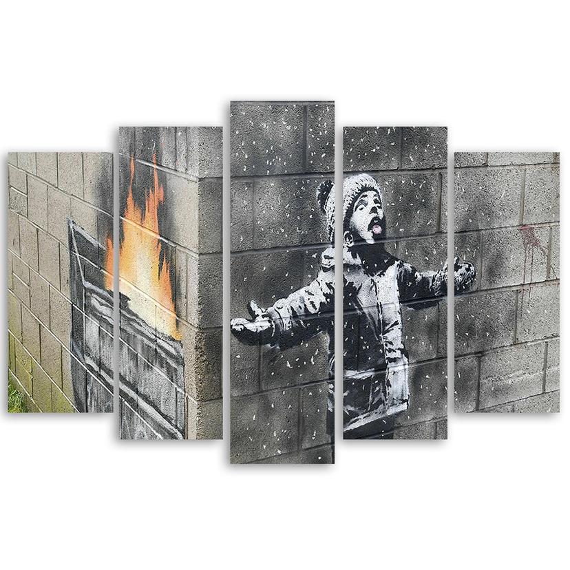 Stampa su tela 5 pezzi, Banksy Smog Boy Street