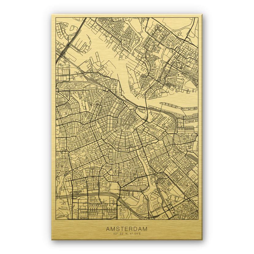 Alu-Dibond goud effect - Plattegrond Amsterdam