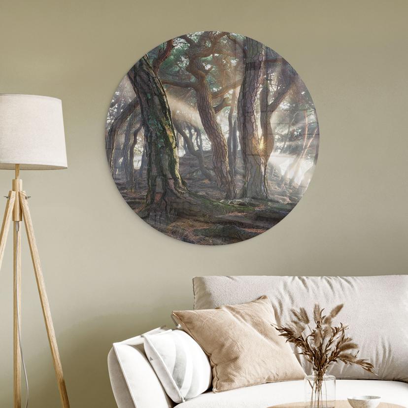 Glasbild Heiliger Kiefernwald - Ryu - Rund
