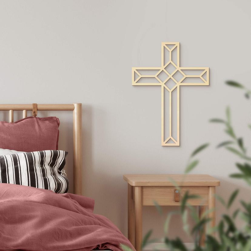 Décoration en bois peuplier - Croix origami