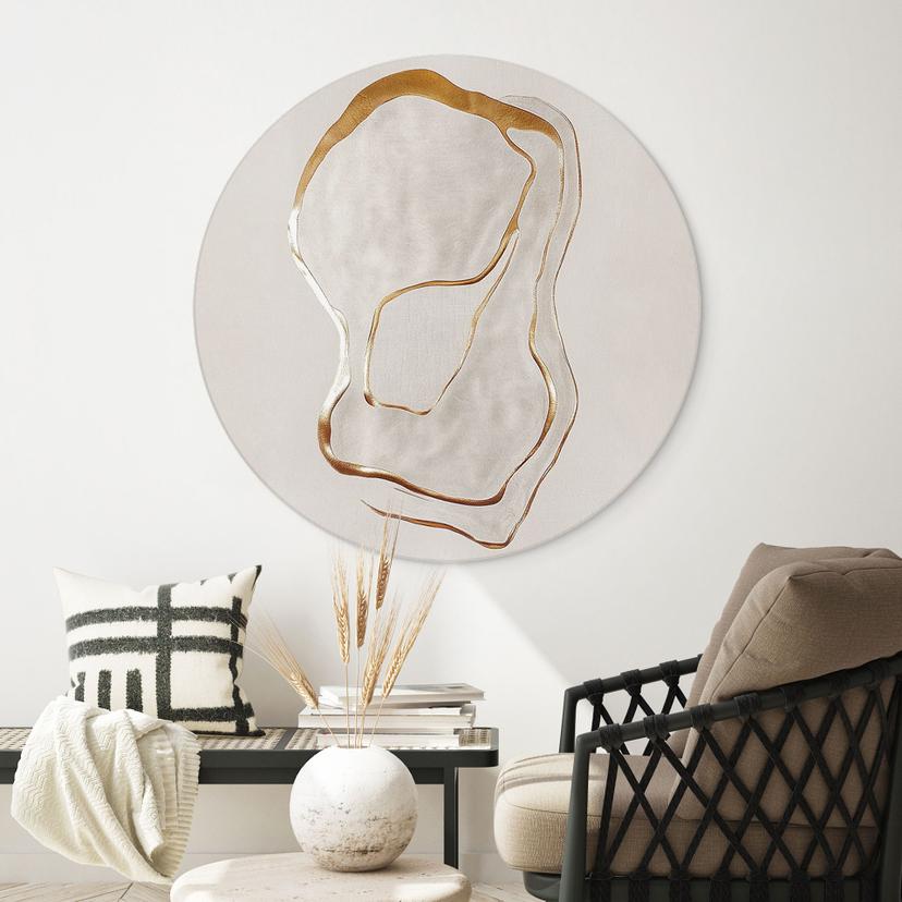 Stampe per pareti Linea astratta in oro e beige - Alluminio dibond - Alma - Rotondo