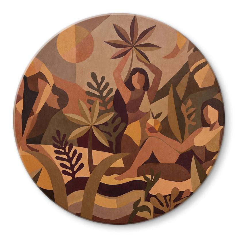 Stampa su vetro Amber Flora - Donne nella foresta pluviale - Sir Edward x Grigory Gladarev - Tondo