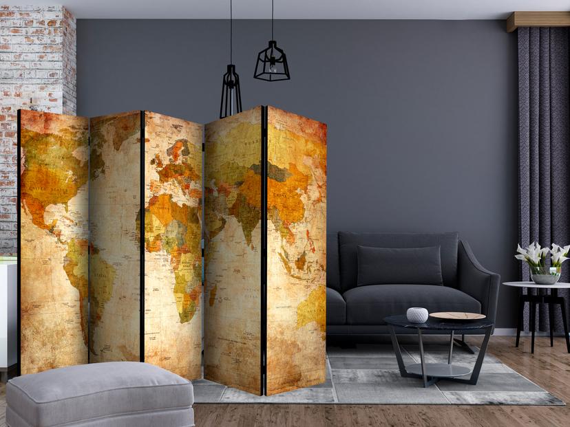 Schermo divisorio - Mappamondo - il mondo in tutto il suo splendore , 5 pezzi - 225x172 cm