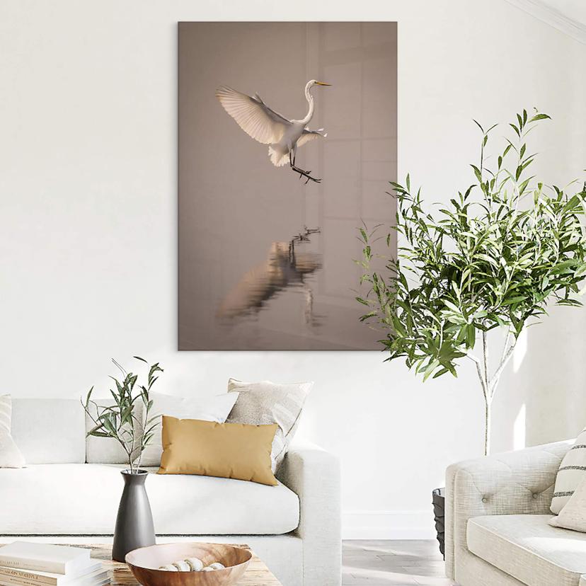 Tableau sur verre acrylique Lai - oiseau atterrissant sur l'eau