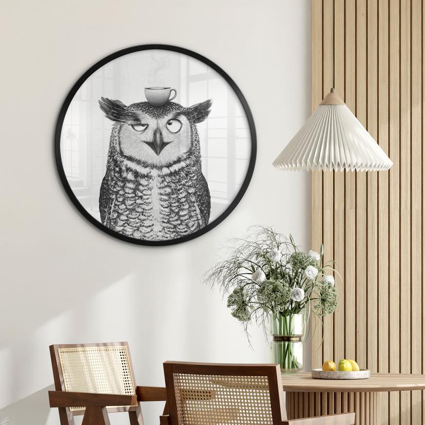 Poster Grappige Uil met Koffie - Korenkova - Rond