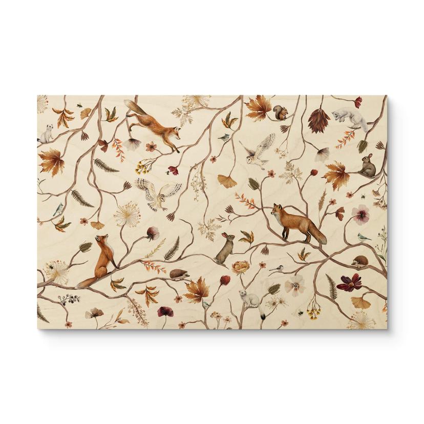 Tableau sur bois Animaux de la forêt en automne - Kikki Belle