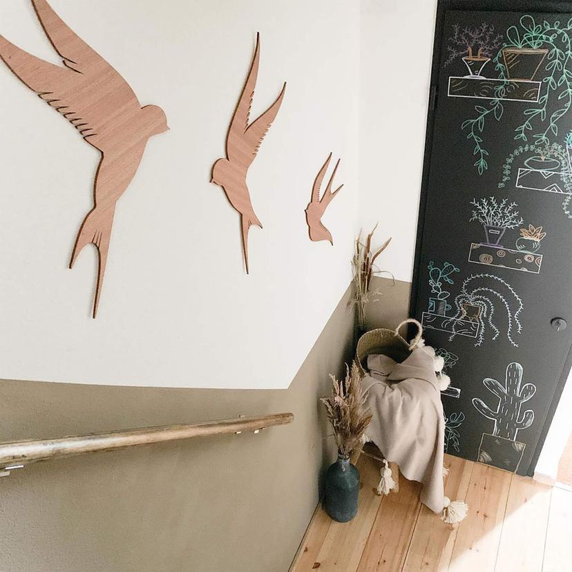 Decoración en madera pájaros caoba (3 piezas)