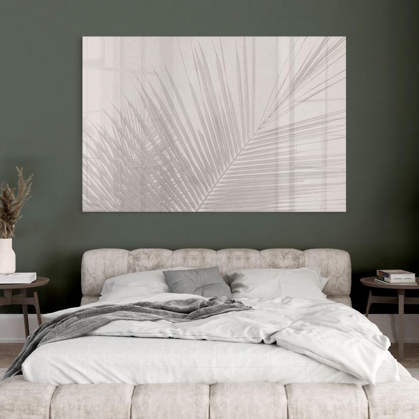 Quadro in vetro acrilico con foglie di palma in look lino - Bloomery Decor