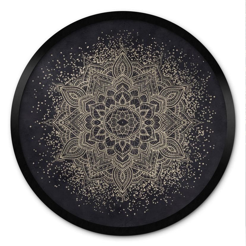 Elegante Póster de mandala en negro y dorado - Bloomery Decor - Redondo