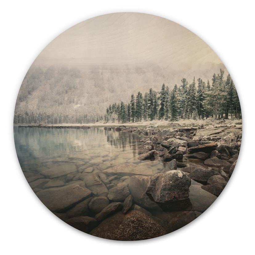 Cuadro de madera bosque de invierno junto al lago - Rostovskiy - Redondo