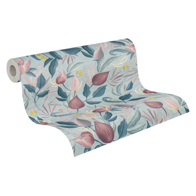 Carta da parati di design COSMOPOLITAN floreale azzurro rosa - Carta da parati in tessuto non tessut