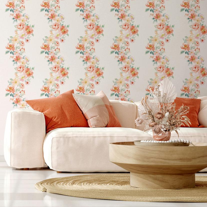 Icke-vävd tapet blommor blommig natur, romantisk, modern matt i vit orange
