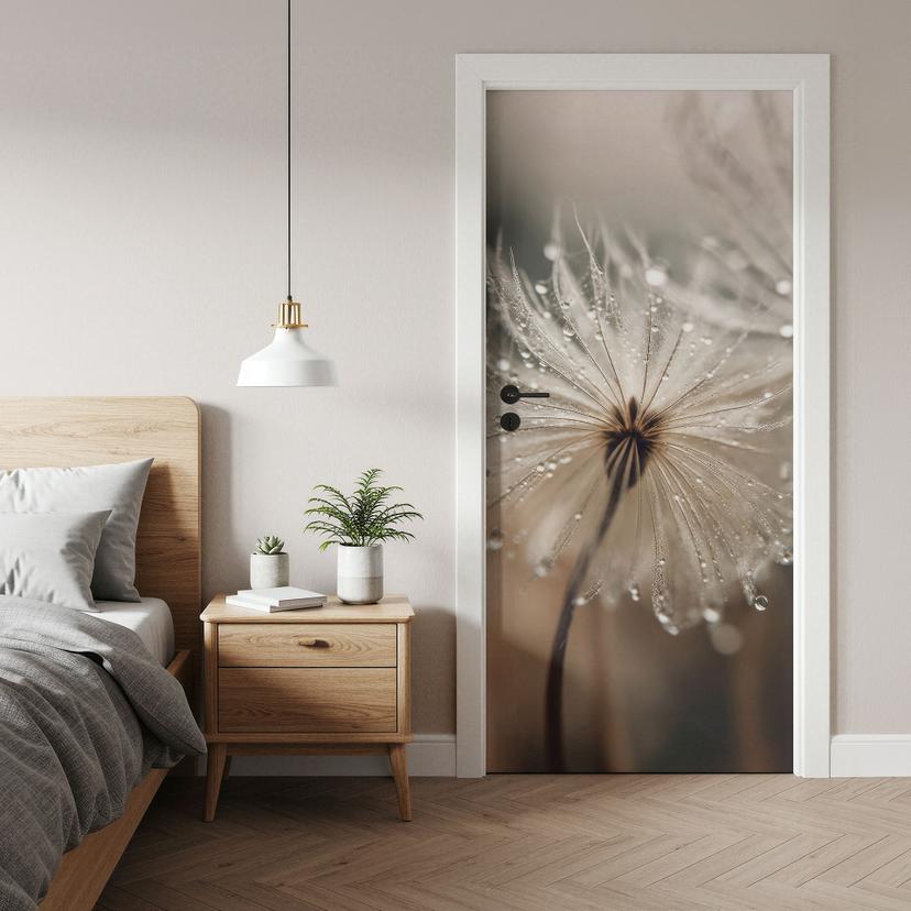 Vinilo para puertas Diente de león en el rocío de la mañana - Treechild - Decoración autoadhesiva pa